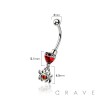 RED CZ SPIDER DANGLE HEART CZ 316L SURGICAL STEEL CURVED BARBELL/EYEBROW